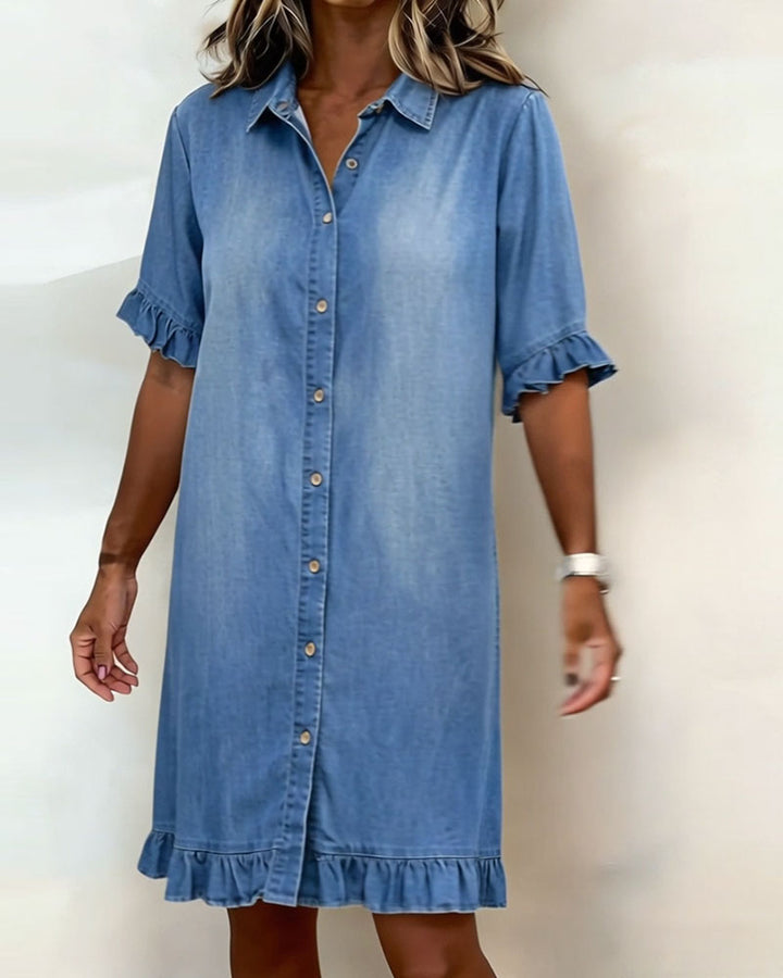 Lolaphyne | Comfortable Denim Dress with Flattering Pleats