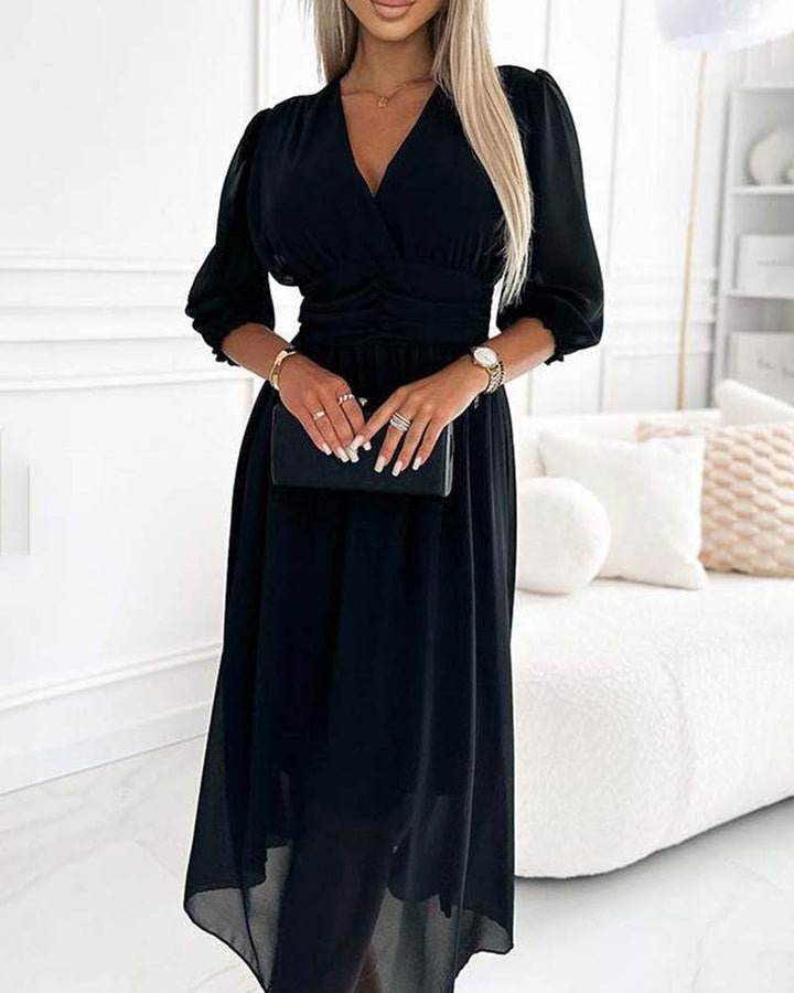 Dianne™ | Solid Waist V-Neck Dress