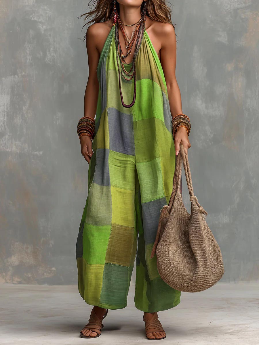 Izzorae | Loose Cotton and Linen Jumpsuit, Patchwork Style