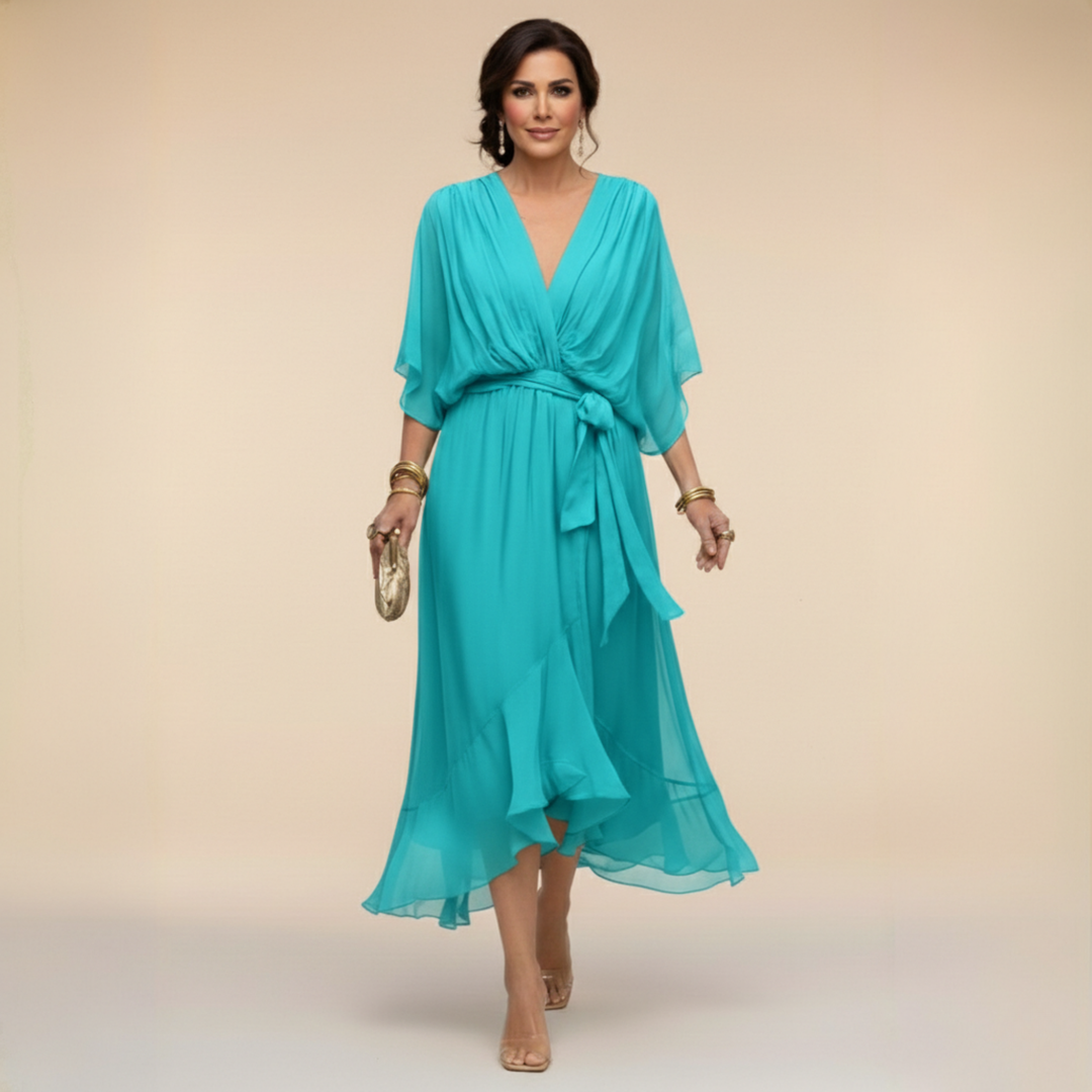 Monica™ | Elegant Chiffon Dress with V-Neck