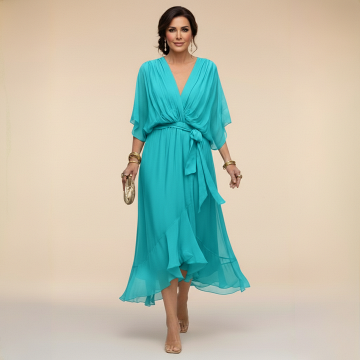 Monica™ | Elegant Chiffon Dress with V-Neck