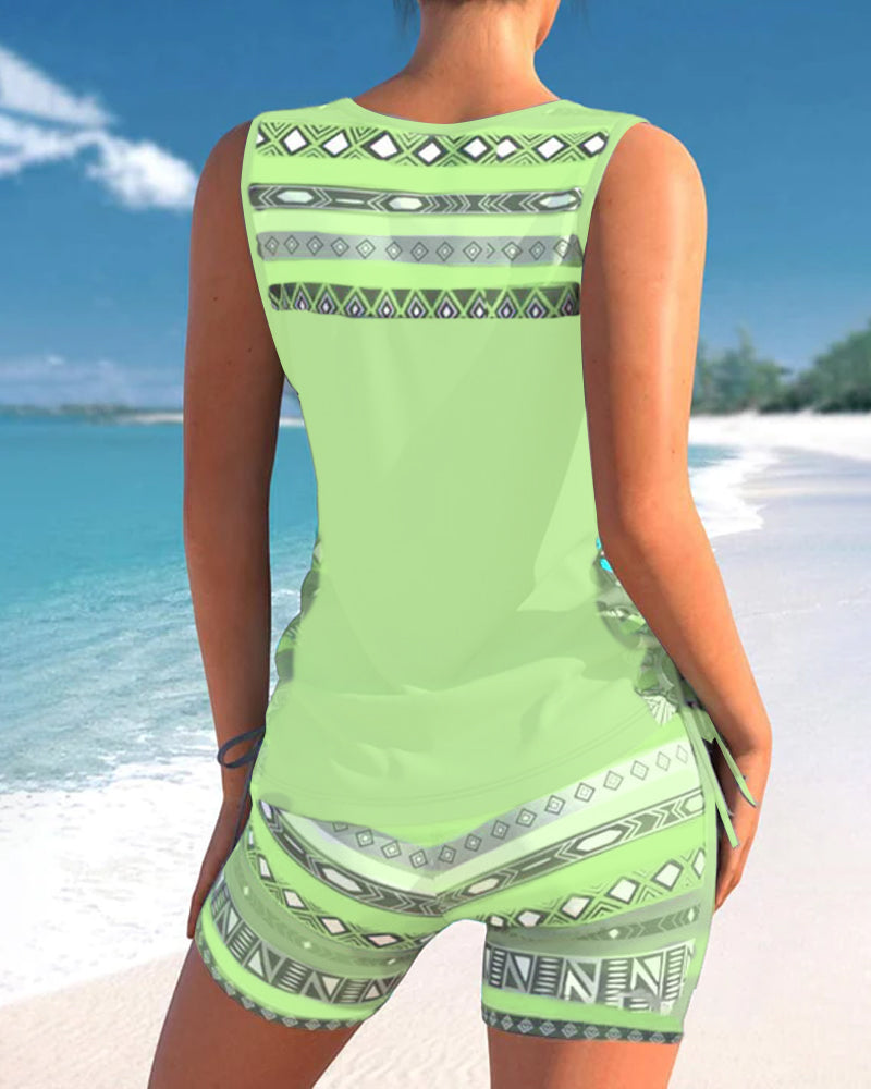 Tankinis with Geometric Pattern and V-Neck