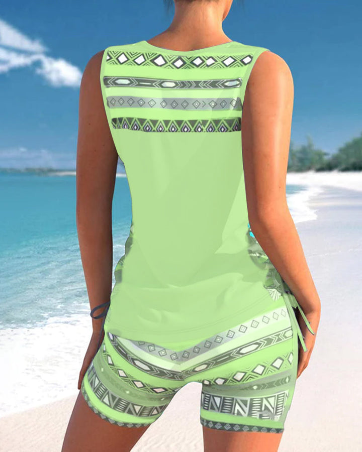 Tankinis with Geometric Pattern and V-Neck