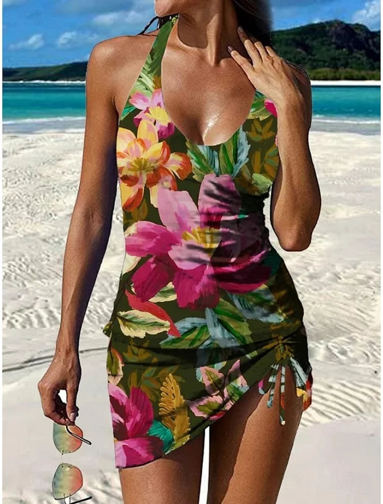 Fiesta | Floral Tankini Set with Tummy Covering Graphic