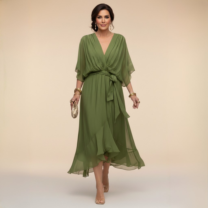 Monica™ | Elegant Chiffon Dress with V-Neck