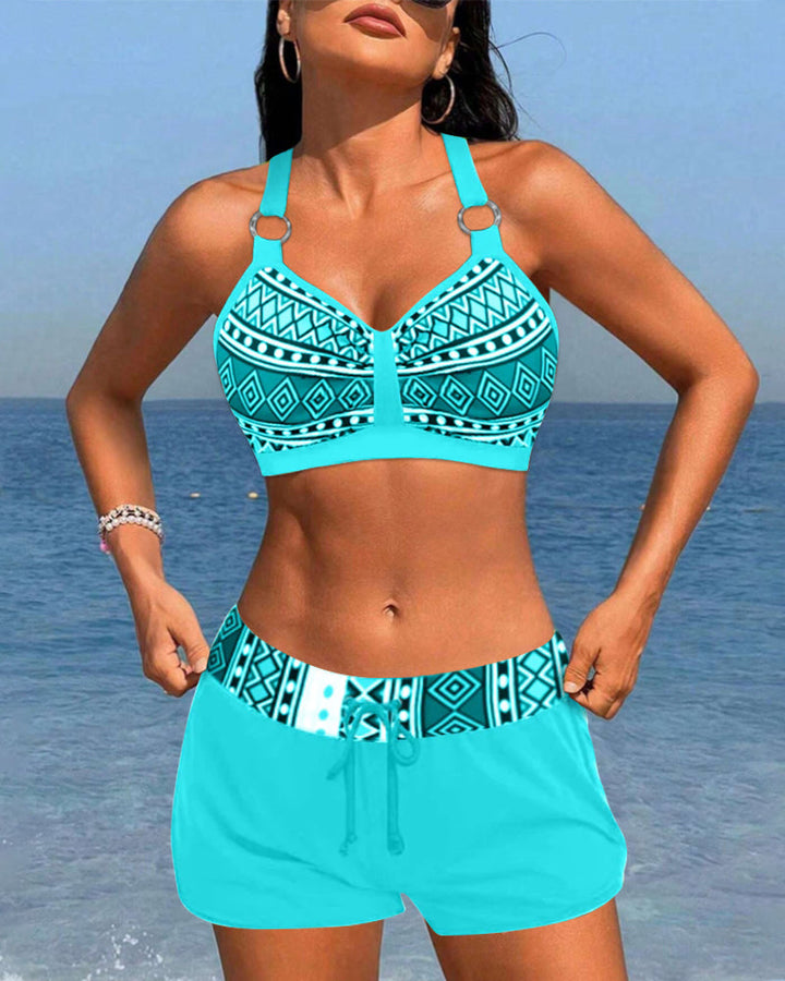 High-Waisted Bikinis with Geometric Pattern