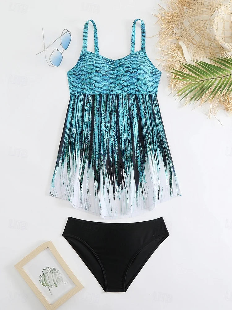Perla | Mermaid Print Swimsuit Set with Tummy Coverage