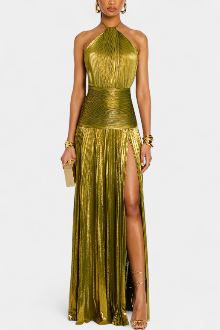 Emma | Metallic Backless Halter Dress