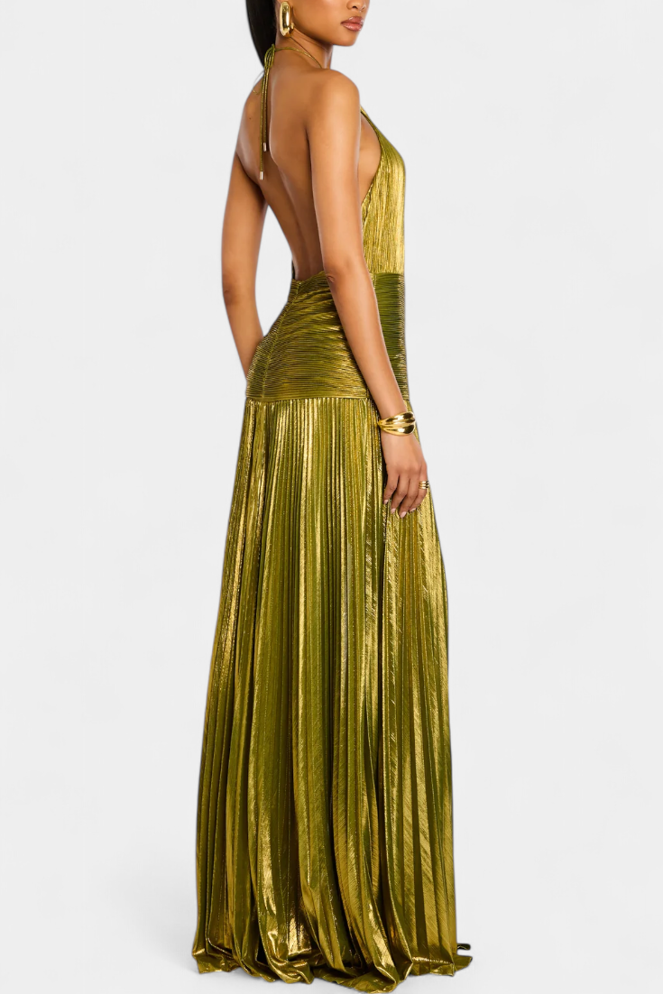 Emma | Metallic Backless Halter Dress