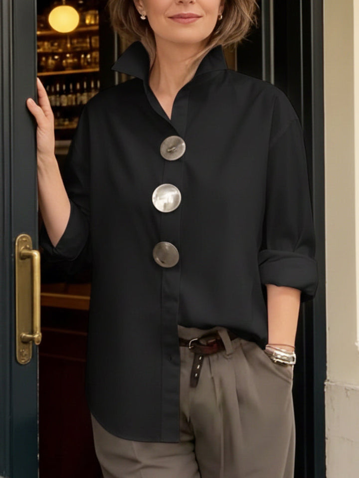 Rosaline | High-neck Blouse with Decorative Buttons