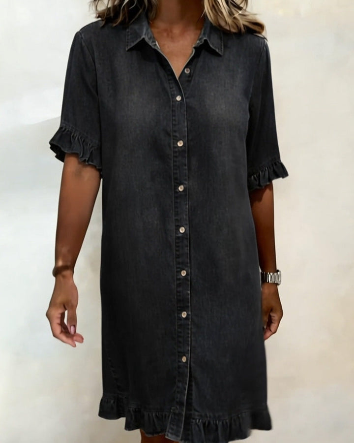 Lolaphyne | Comfortable Denim Dress with Flattering Pleats