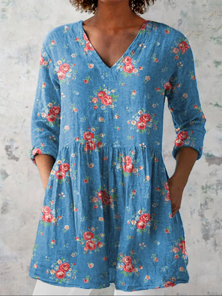 Mabel | Vintage Long V-Neck Shirt