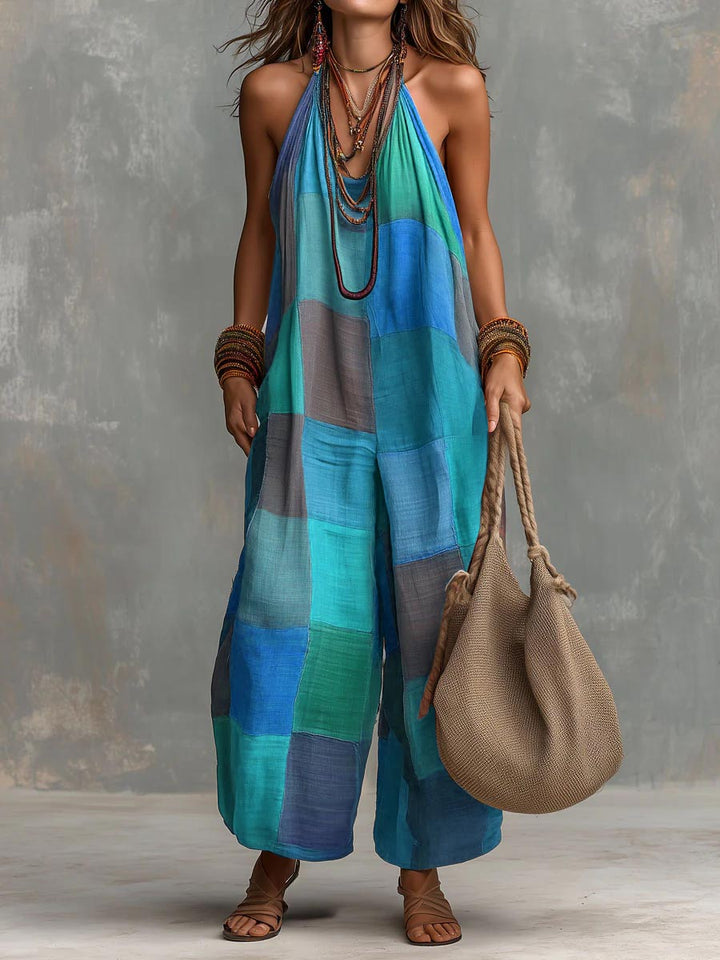 Izzorae | Loose Cotton and Linen Jumpsuit, Patchwork Style