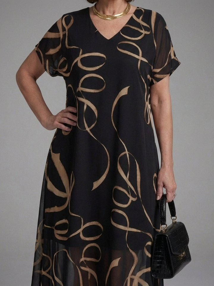 Adèle – Fluid Midi Dress with Abstract Print