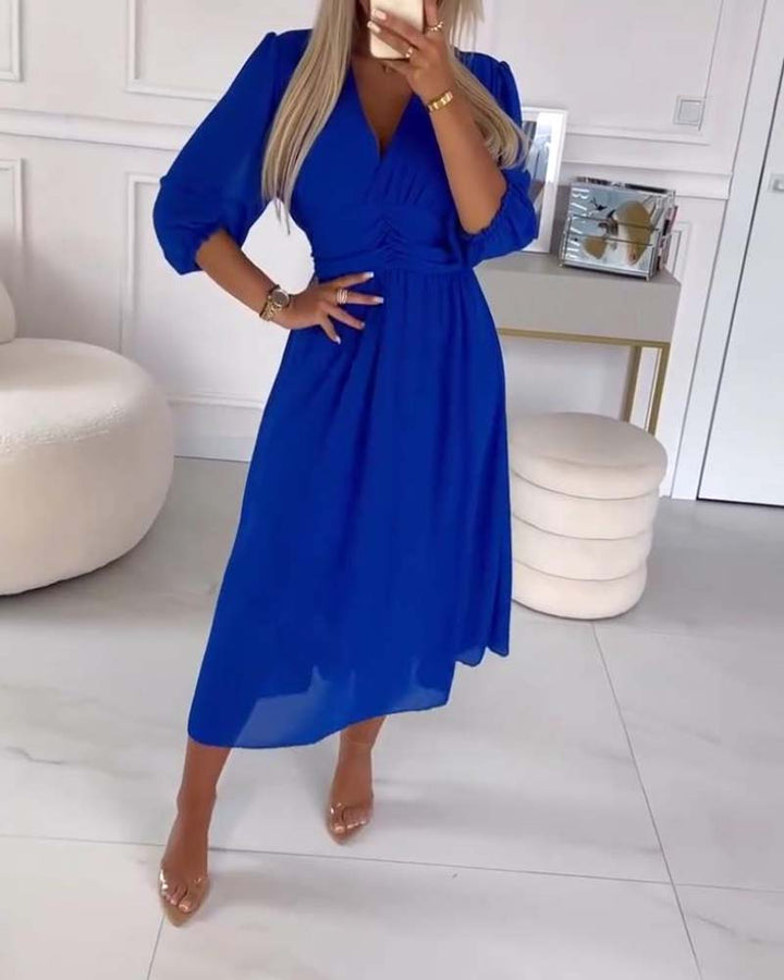 Dianne™ | Solid Waist V-Neck Dress