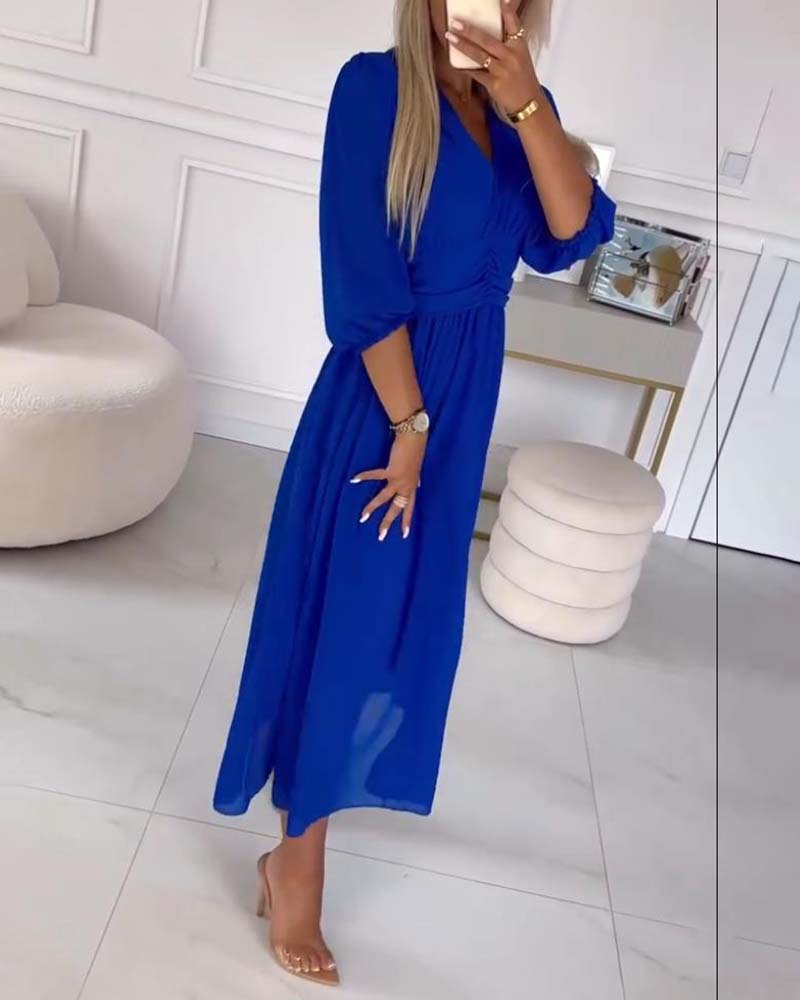 Dianne™ | Solid Waist V-Neck Dress
