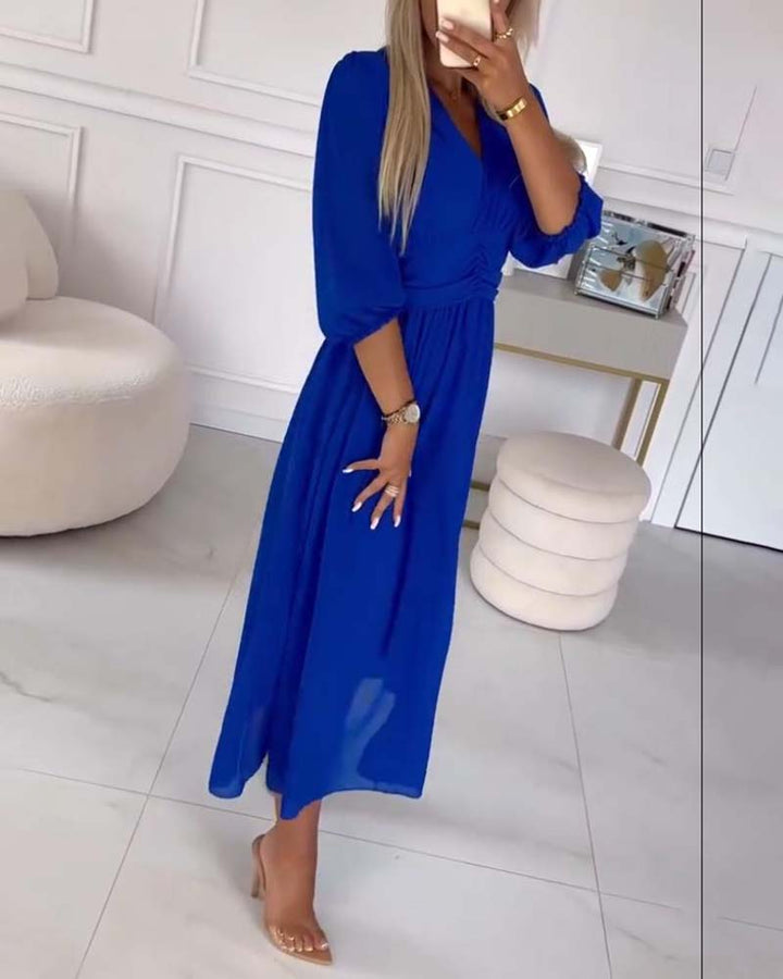 Dianne™ | Solid Waist V-Neck Dress