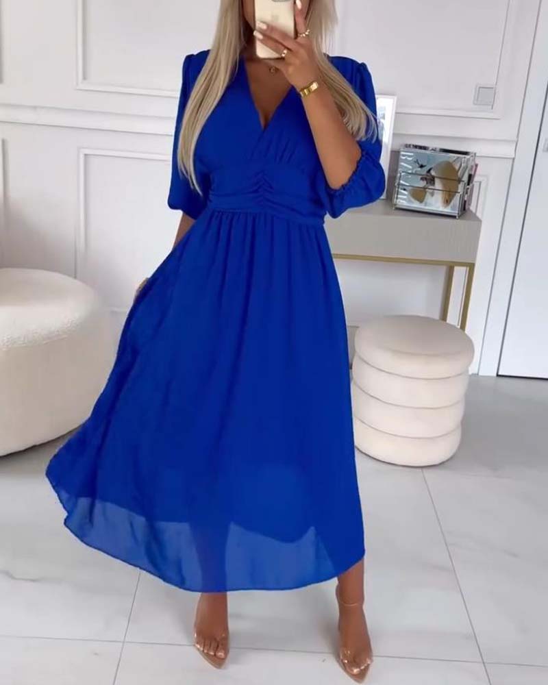 Dianne™ | Solid Waist V-Neck Dress