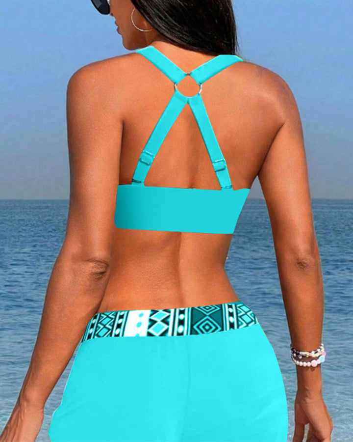 High-Waisted Bikinis with Geometric Pattern