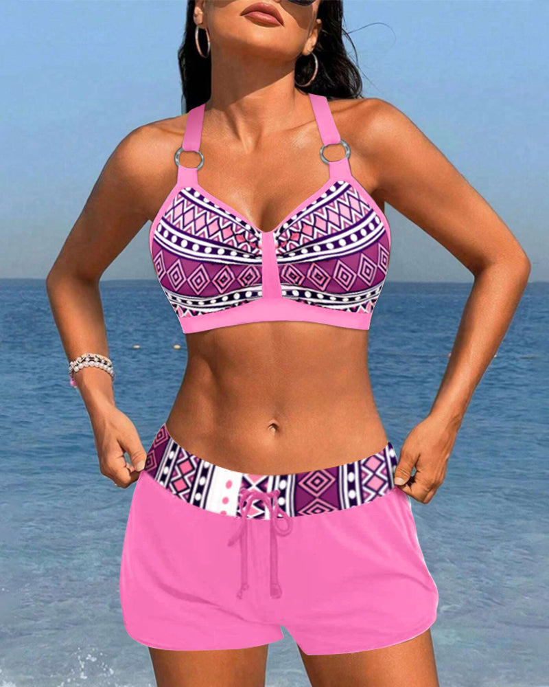 High-Waisted Bikinis with Geometric Pattern