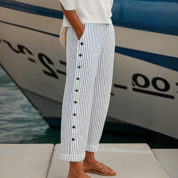 Caitlin | Elegant Striped Button Pants
