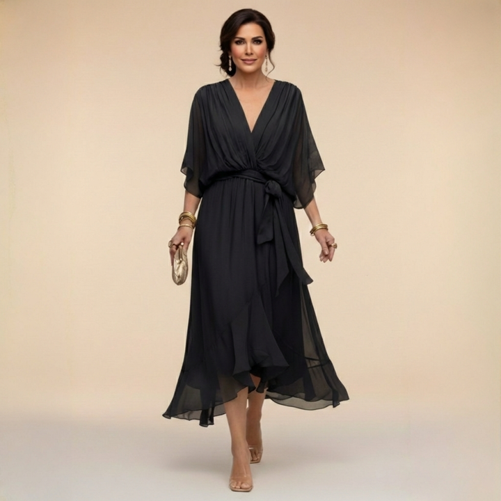 Monica™ | Elegant Chiffon Dress with V-Neck