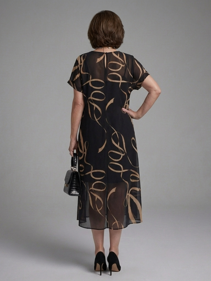 Adèle – Fluid Midi Dress with Abstract Print