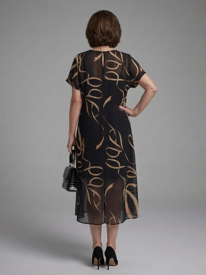 Adèle – Fluid Midi Dress with Abstract Print