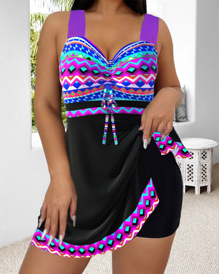 Swimsuit with drawstring and striped pattern