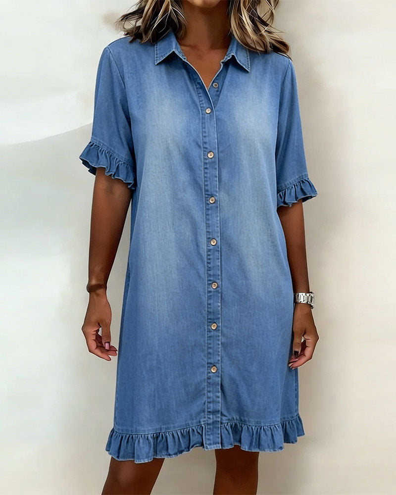 Lolaphyne | Comfortable Denim Dress with Flattering Pleats