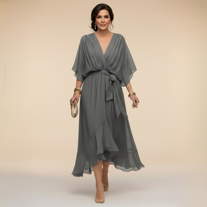 Monica™ | Elegant Chiffon Dress with V-Neck