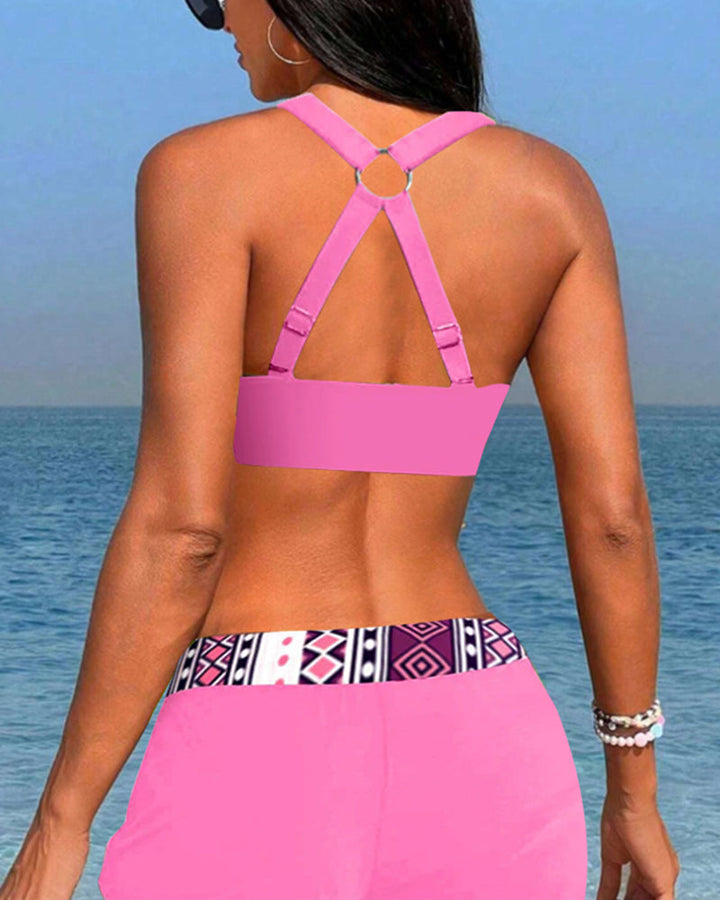 High-Waisted Bikinis with Geometric Pattern