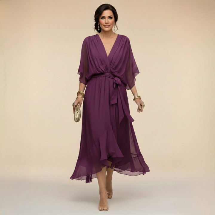 Monica™ | Elegant Chiffon Dress with V-Neck
