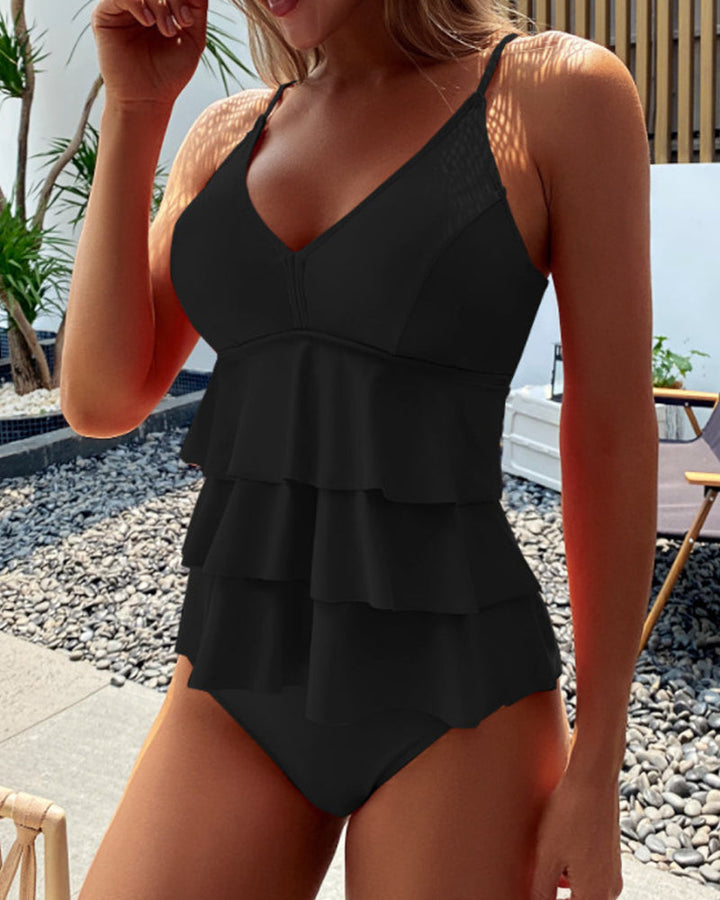 Tankini with Ruffles in Solid Color