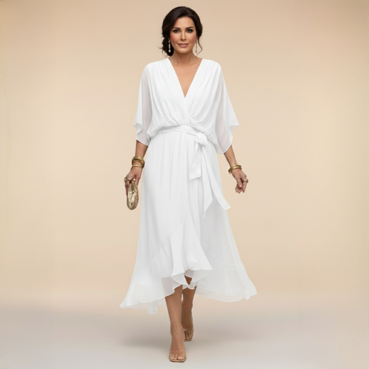 Monica™ | Elegant Chiffon Dress with V-Neck
