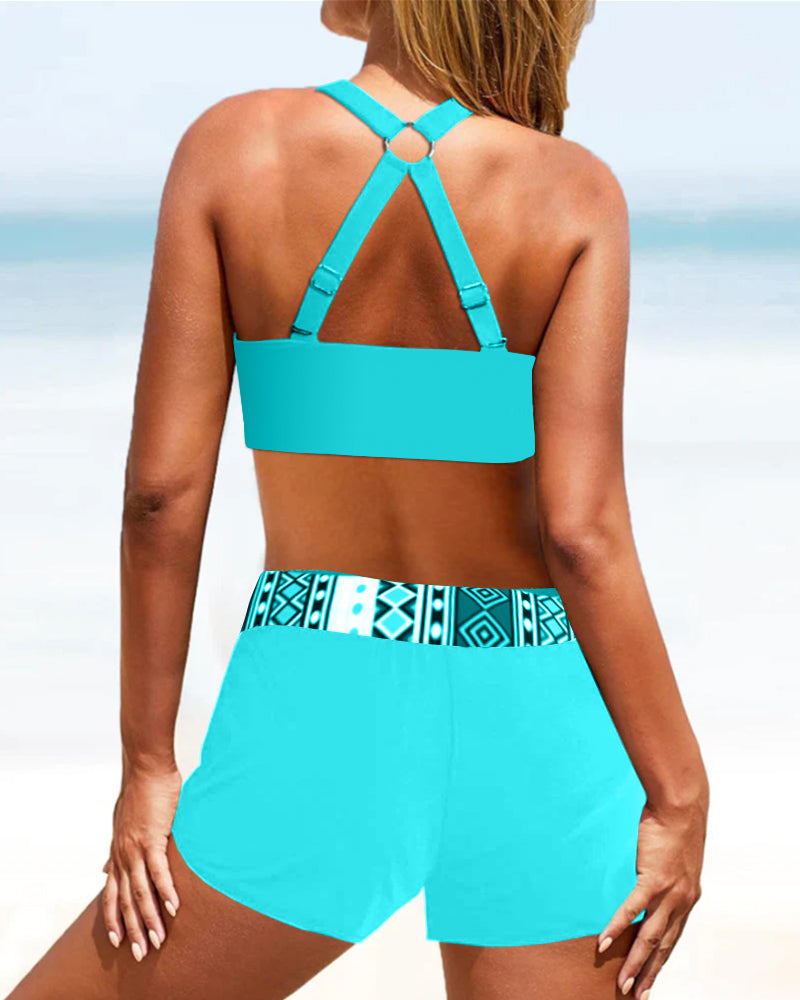 High-Waisted Bikinis with Geometric Pattern
