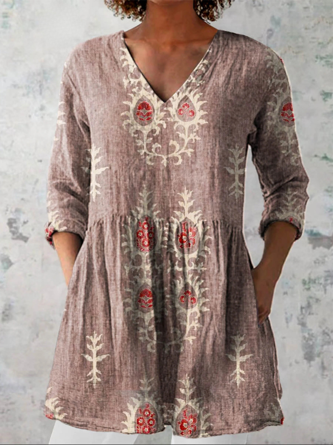 Maeve | Vintage Long V-Neck Shirt