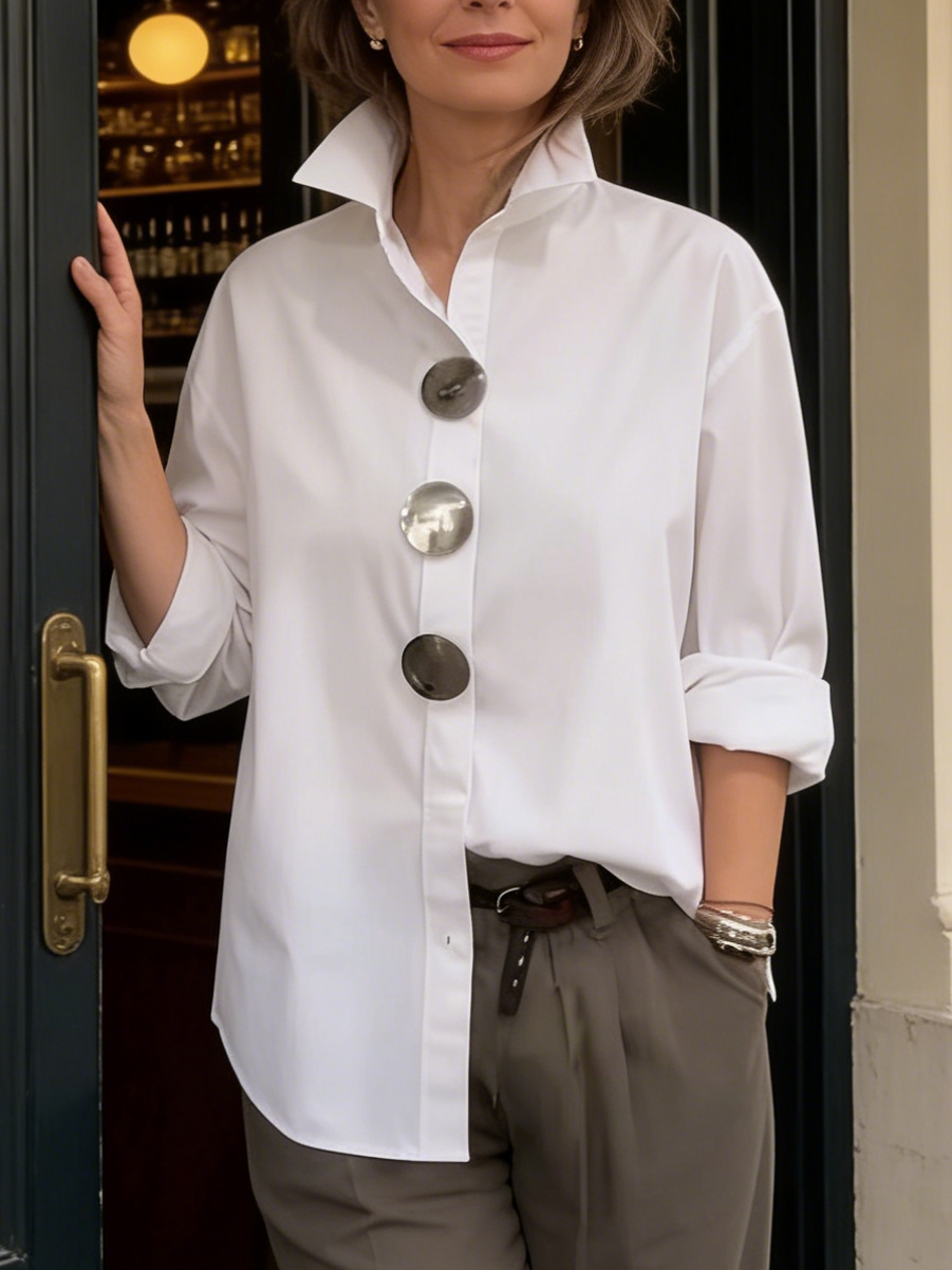 Rosaline | High-neck Blouse with Decorative Buttons