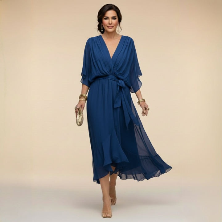 Monica™ | Elegant Chiffon Dress with V-Neck