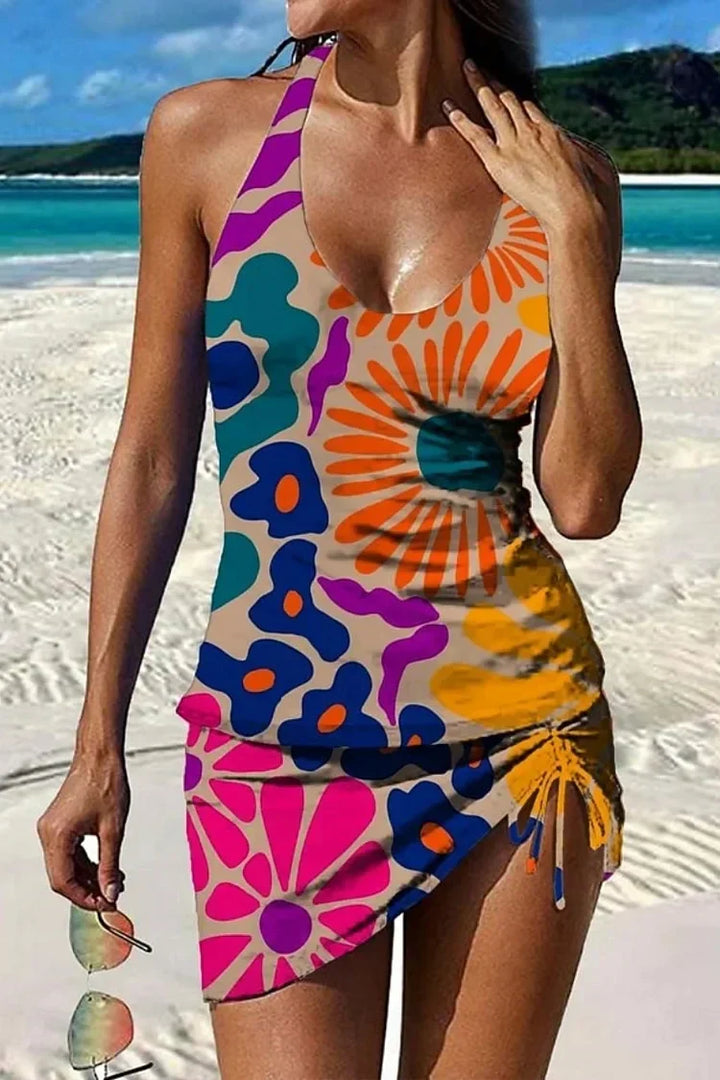 Fiesta | Floral Tankini Set with Tummy Covering Graphic