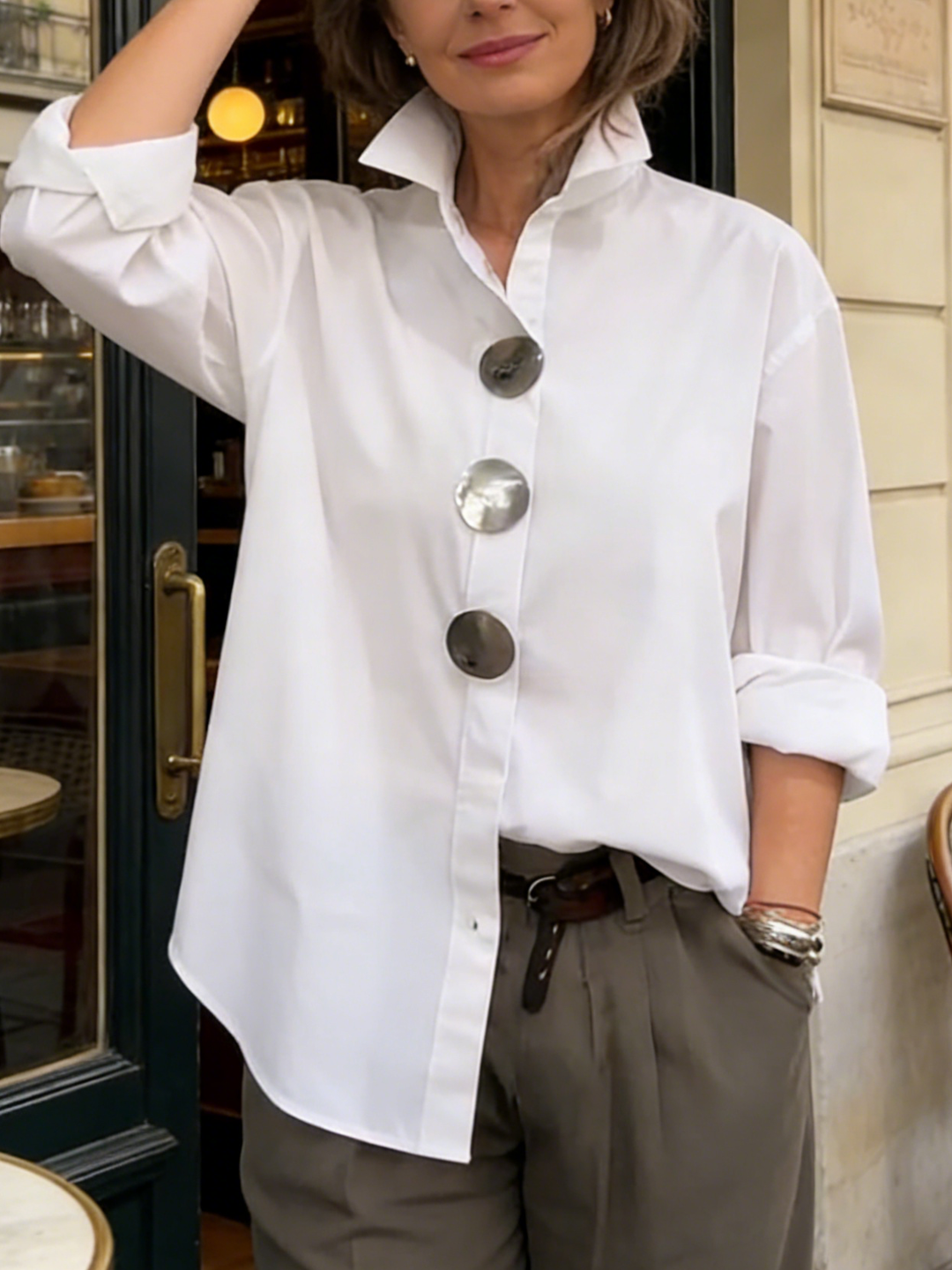 Rosaline | High-neck Blouse with Decorative Buttons