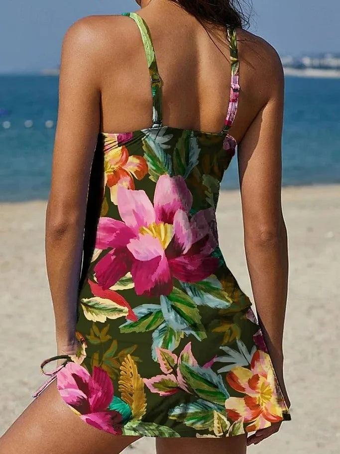Fiesta | Floral Tankini Set with Tummy Covering Graphic