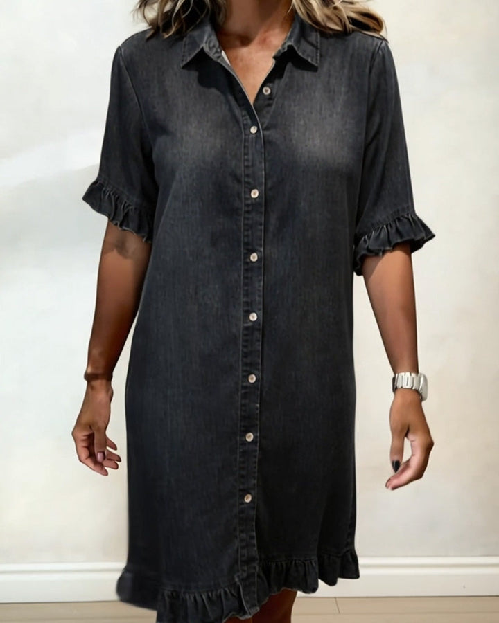 Lolaphyne | Comfortable Denim Dress with Flattering Pleats