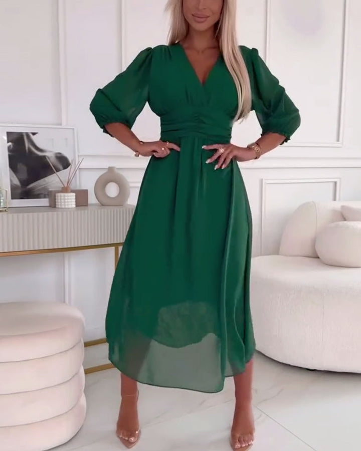 Dianne™ | Solid Waist V-Neck Dress