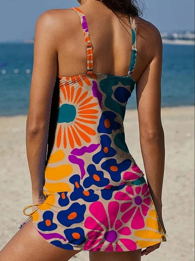 Fiesta | Floral Tankini Set with Tummy Covering Graphic
