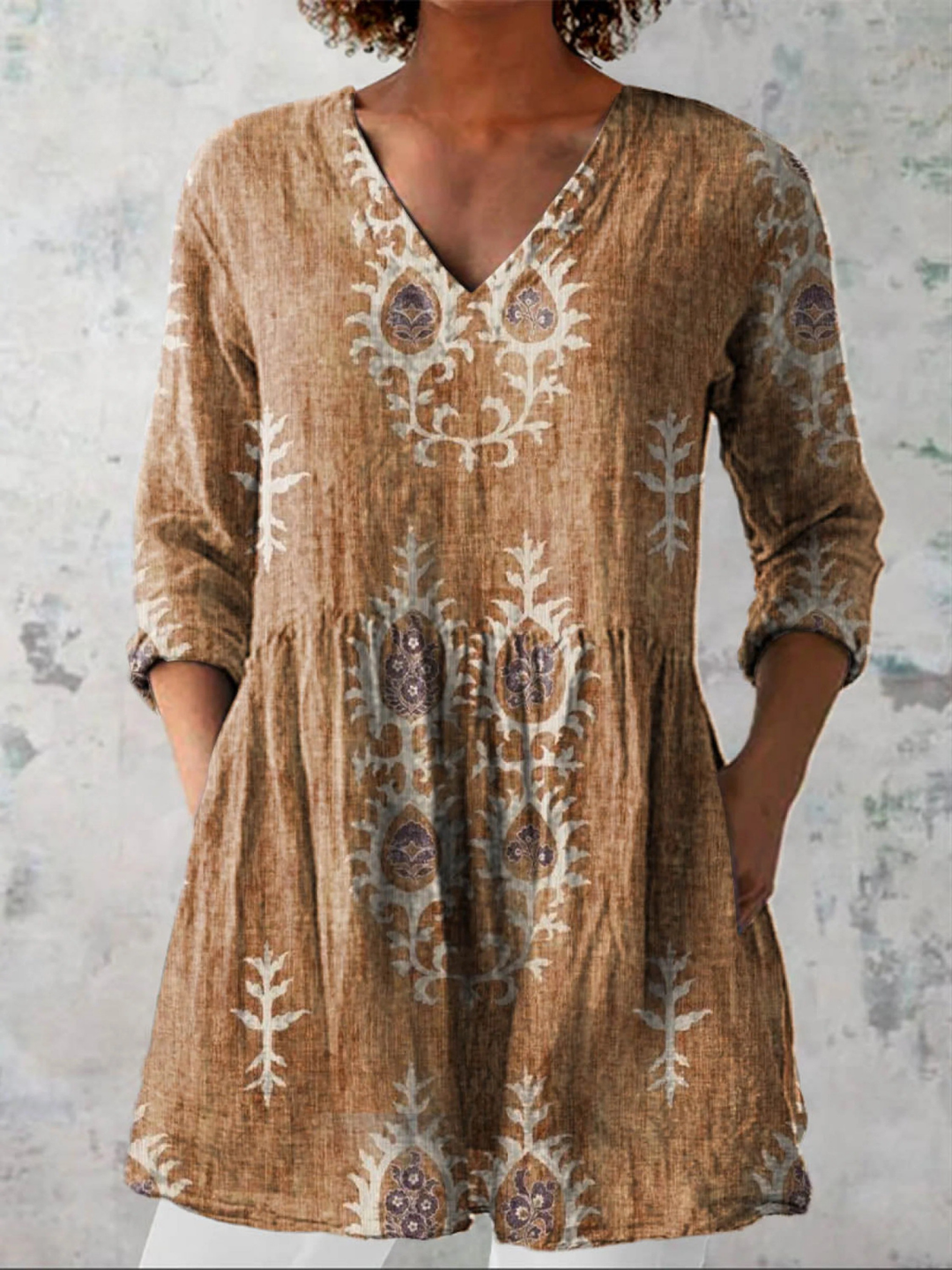 Maeve | Vintage Long V-Neck Shirt