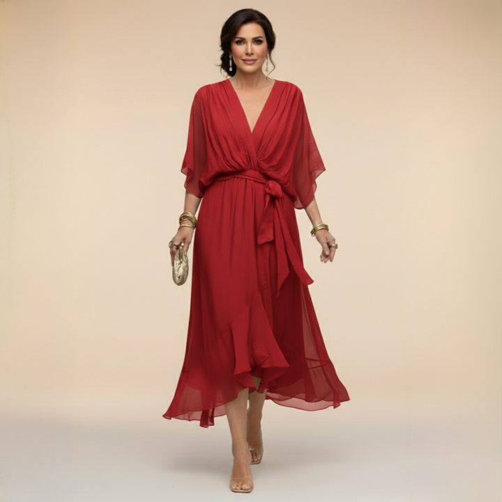 Monica™ | Elegant Chiffon Dress with V-Neck