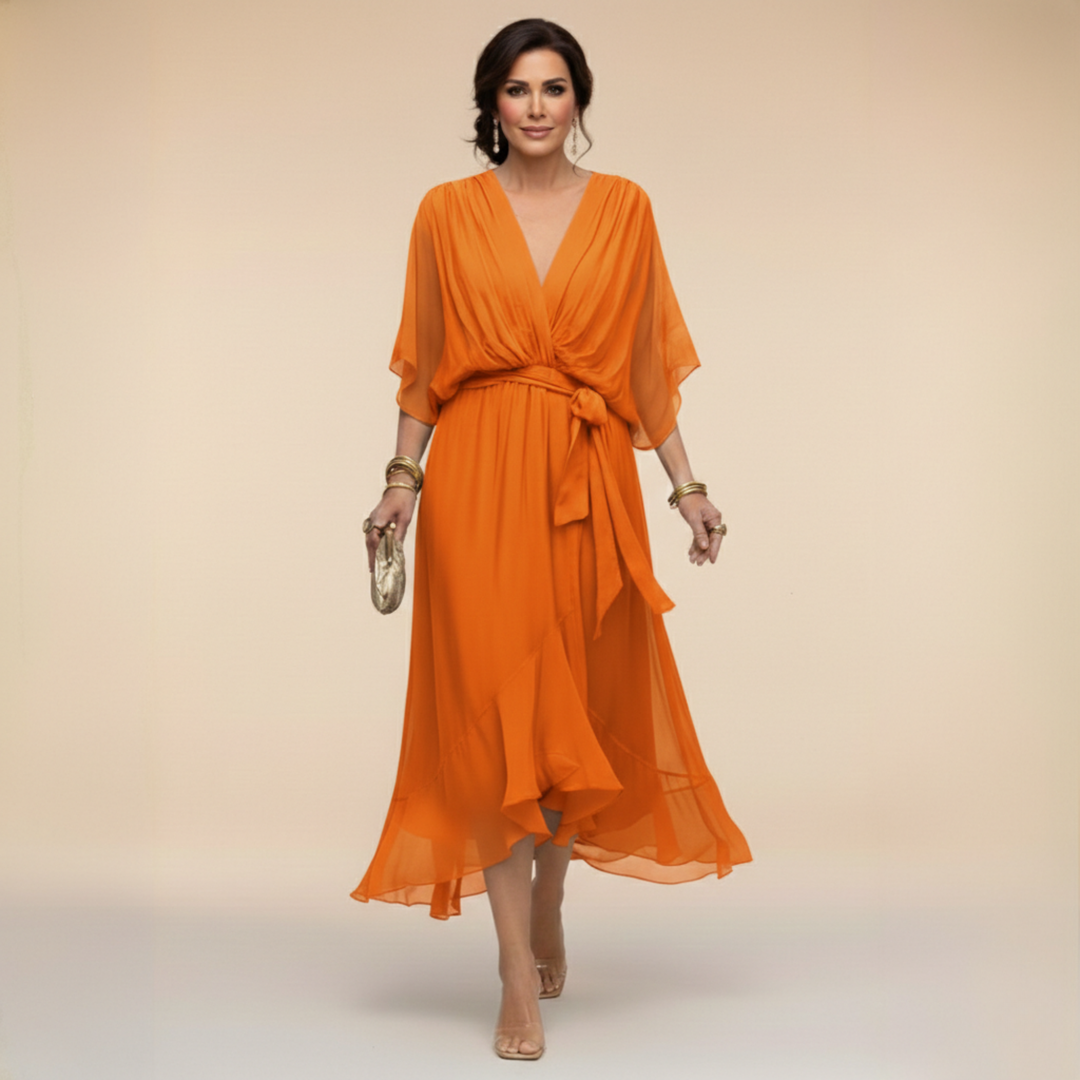 Monica™ | Elegant Chiffon Dress with V-Neck
