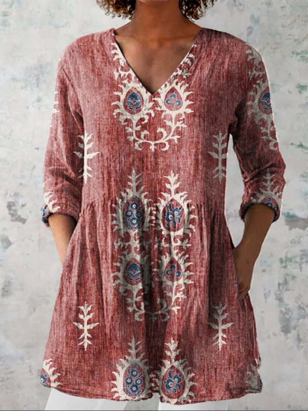Maeve | Vintage Long V-Neck Shirt