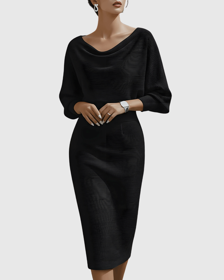 Ismeria | White Batwing Sleeve Draped Midi Dress